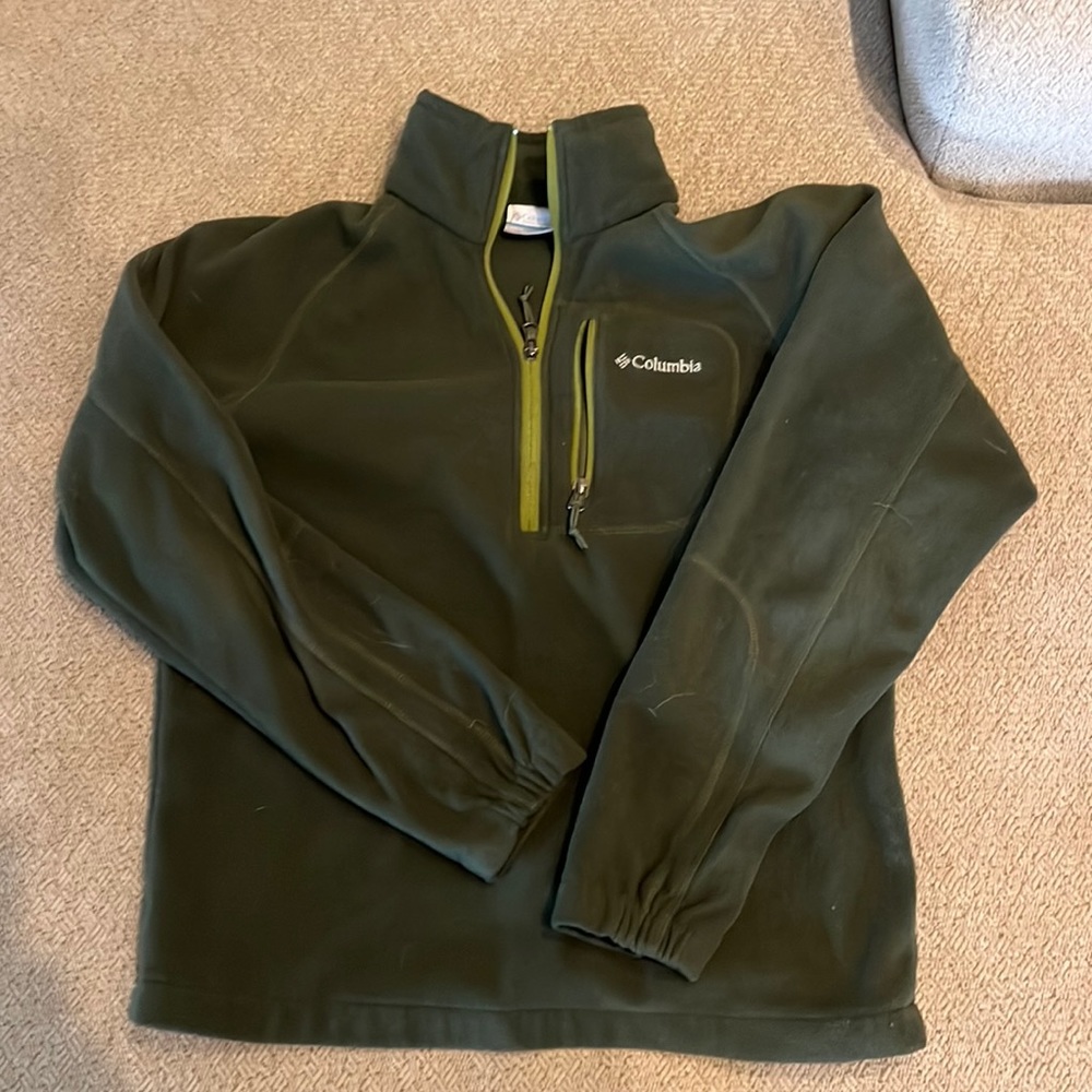 Columbia Men's Size S Pullover Sweater Quarter Zip  Fleece Green Solid Classic